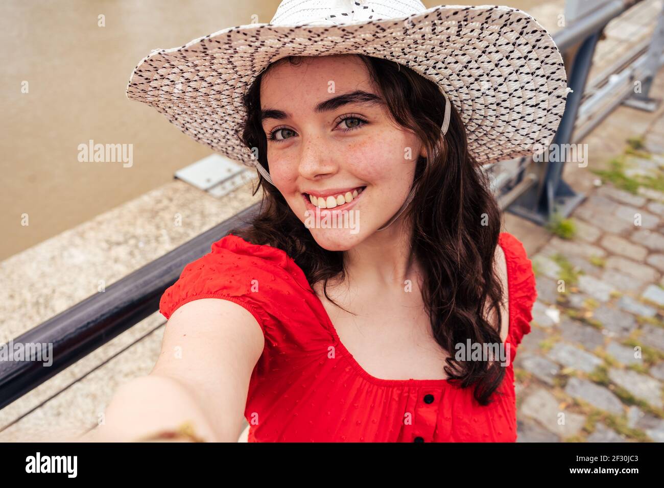 Latina Teen Woman Taking a Selfie. Concept socialmedia. Stock Photo