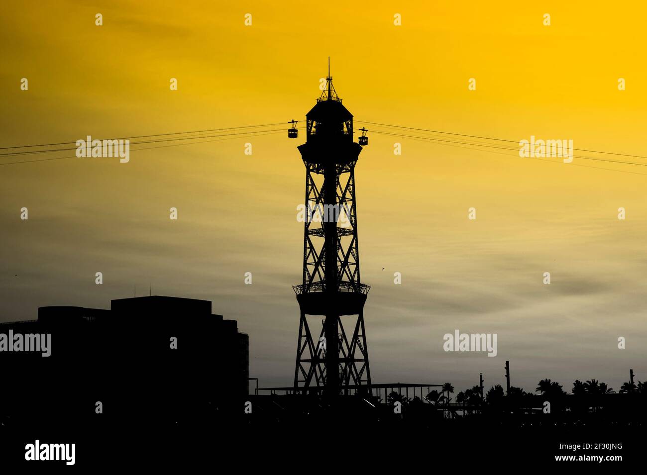 Passenger port in Barcelona with cable car tower Stock Photo - Alamy