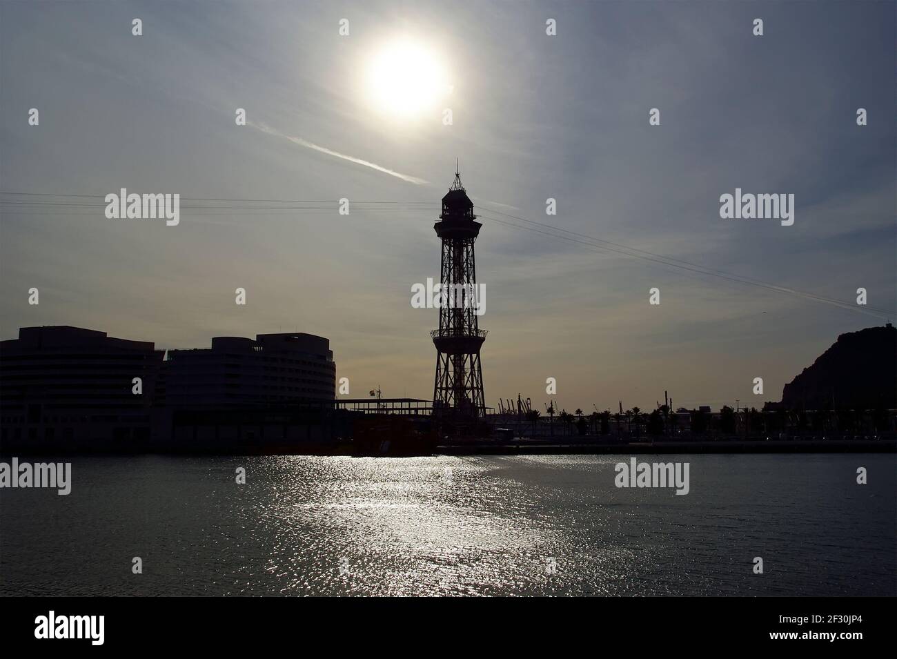 Passenger port in Barcelona with cable car tower Stock Photo - Alamy
