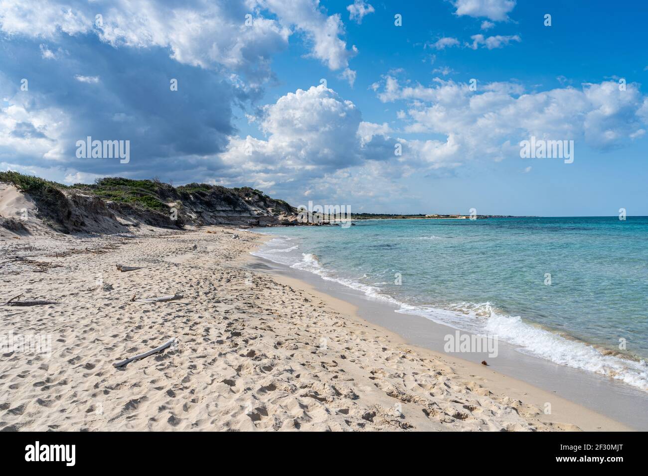 Beach hike to the Torre Guaceto in Apulia, Italy through the maritime nature reserve Stock Photo