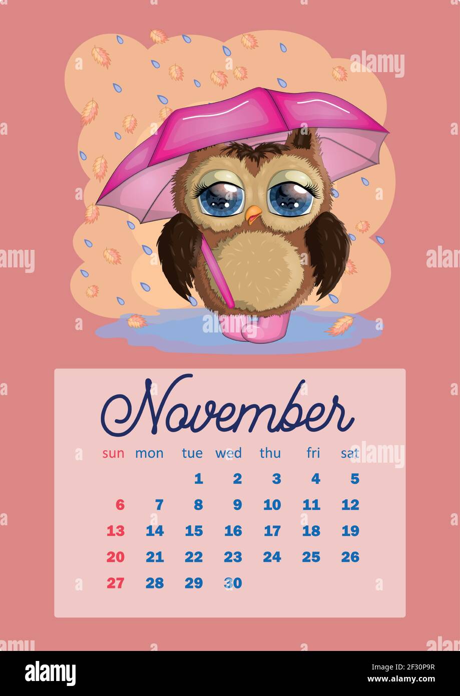 cute-cartoon-owl-with-beautiful-eyes-wall-calendar-design-template-for-2022-a4-format-for-each-month-week-starts-on-sunday-stock-vector-image-art-alamy