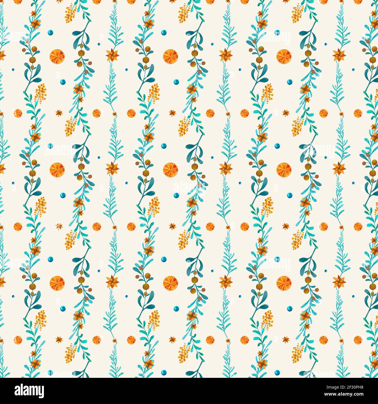 Blue leaves with berries seamless pattern background Stock Photo - Alamy