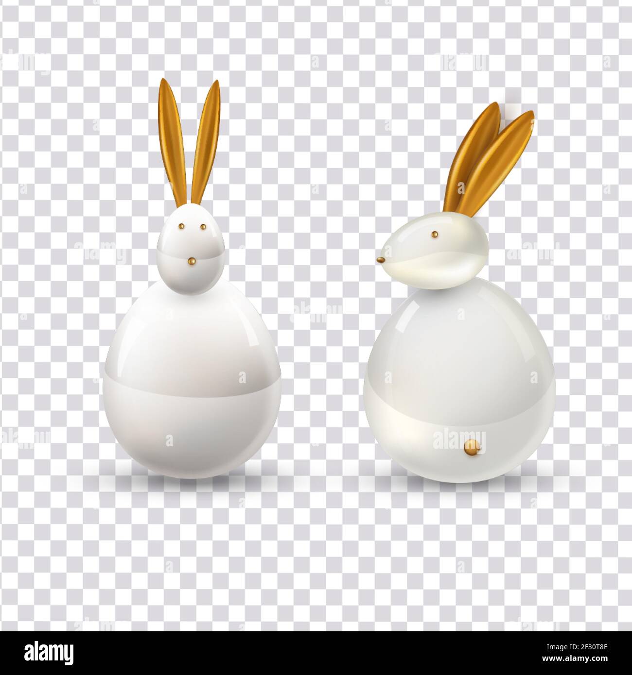 Vector white ceramic Easter bunny. Decorative realistic object for Easter Day. Stock Vector
