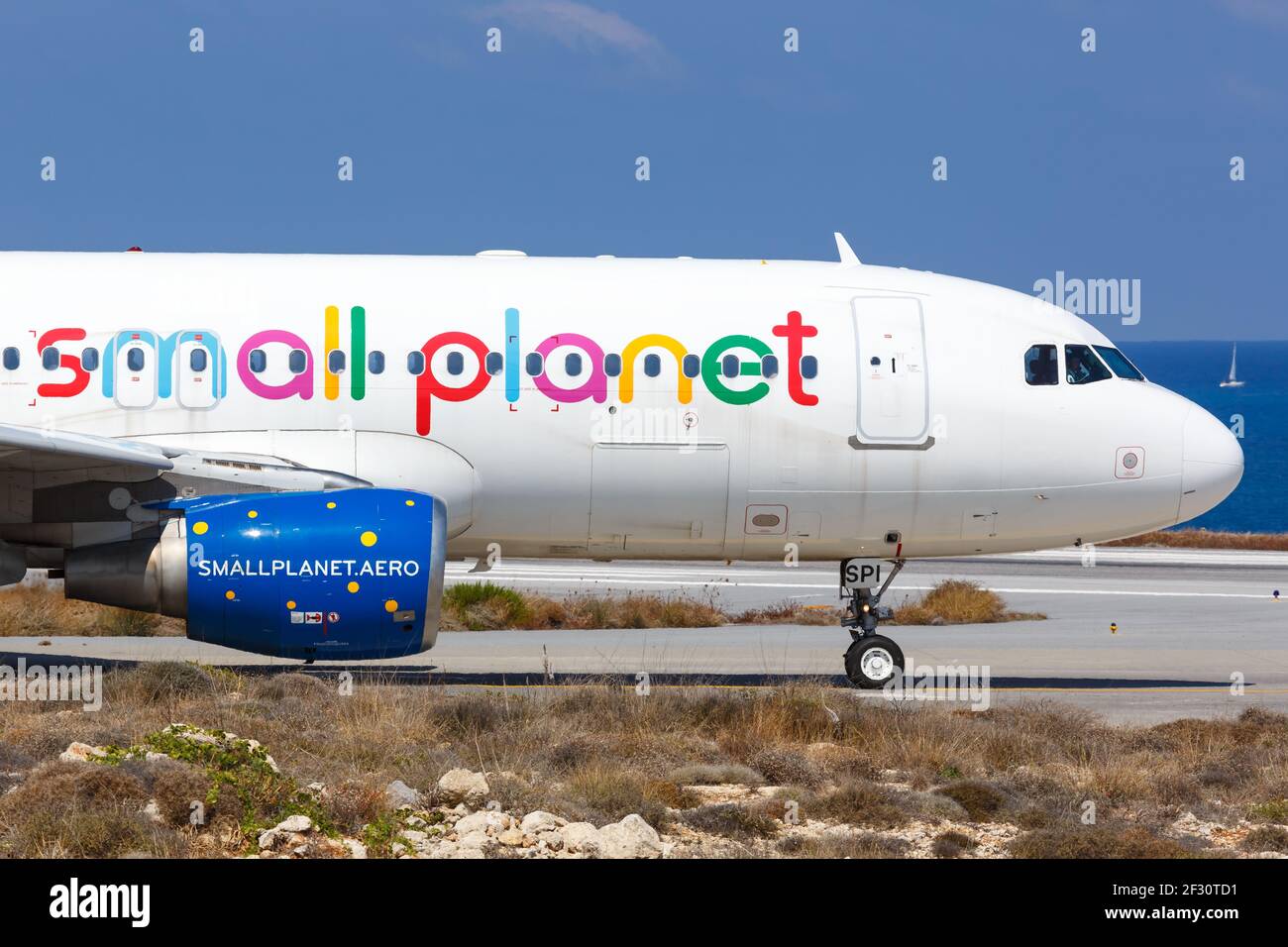 Heraklion, Greece - September 15, 2018: A Small Planet Airlines Germany Airbus A320 airplane at Heraklion airport (HER) in Greece. Stock Photo