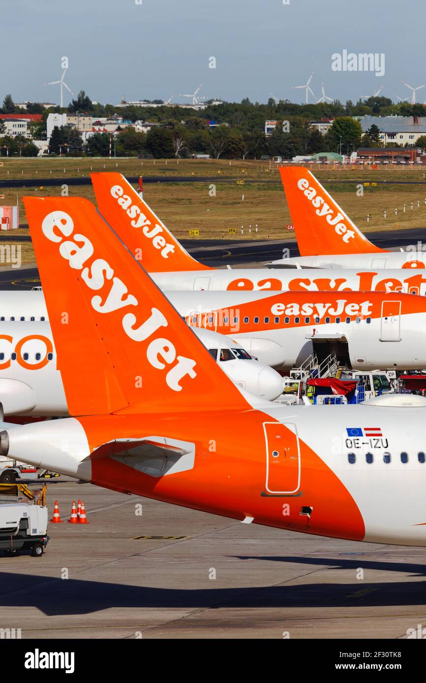 Berlin, Germany September 11, 2018 EasyJet Airbus A320 airplanes