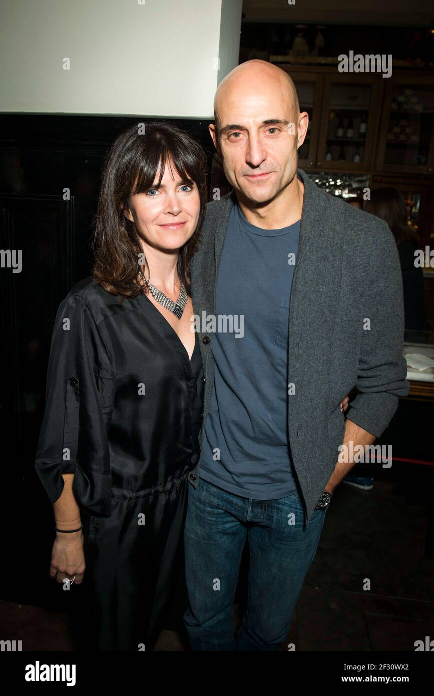Mark Strong and Liza Marsahall  attend the Young Vic's The View From The Bridge press night after party at the National Gallery Cafe, London, 16th February 2015 Stock Photo