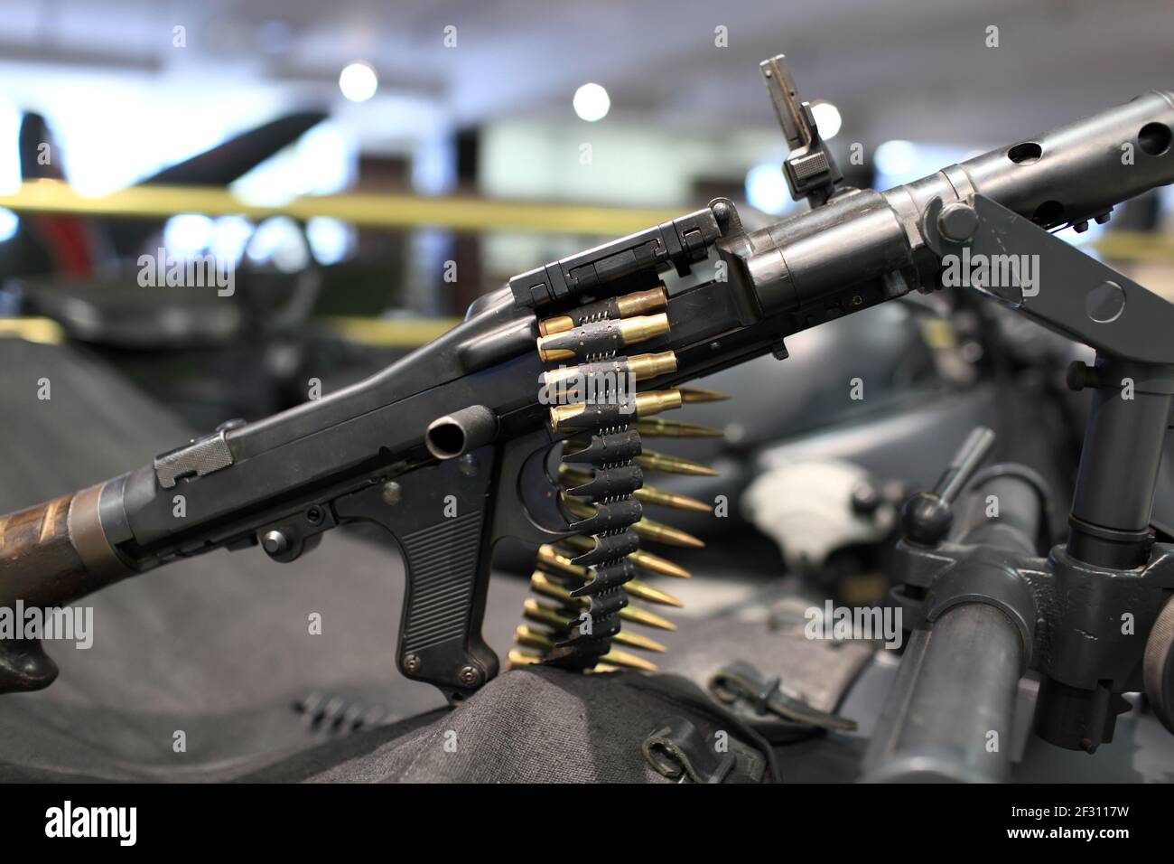 Details of the gun with machinegun belt Stock Photo Alamy
