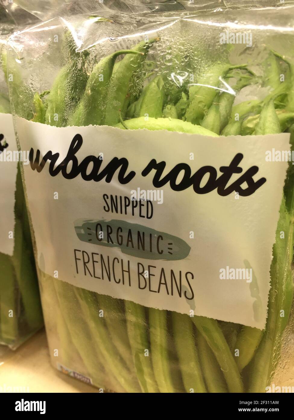 Bags of French Green Beans,  Fresh Produce Section, Food Market, Grand Central Terminal, NYC,USA Stock Photo