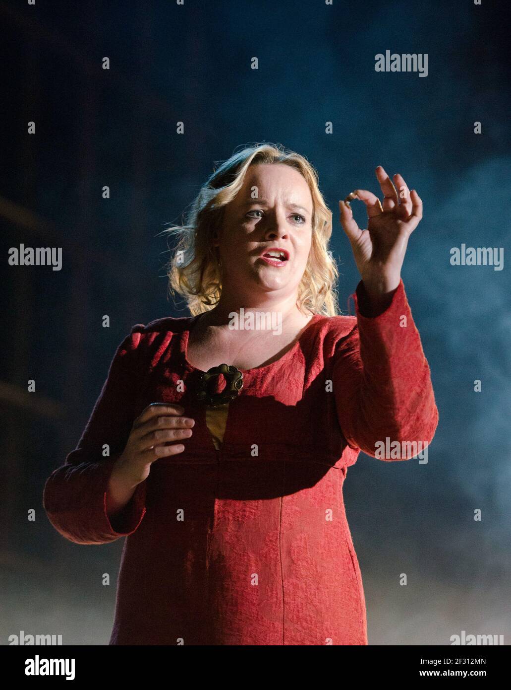 Rachel Nicholls (Brunnhilde) in GOTTERDAMMERUNG by Wagner at Longborough Festival Opera, Gloucestershire, England  17/07/2012 conductor: Anthony Negus  design: Kjell Torriset  lighting: Ben Ormerod  director: Alan Privett Stock Photo