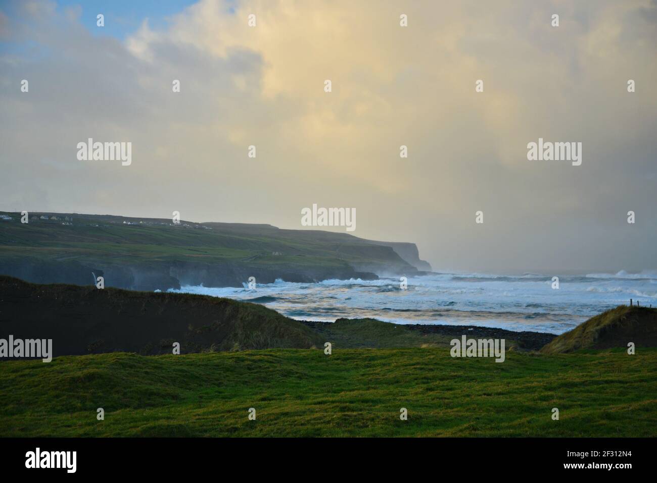 Landscape with panoramic view of Cliffs of Moher in County Clare, Ireland. Stock Photo