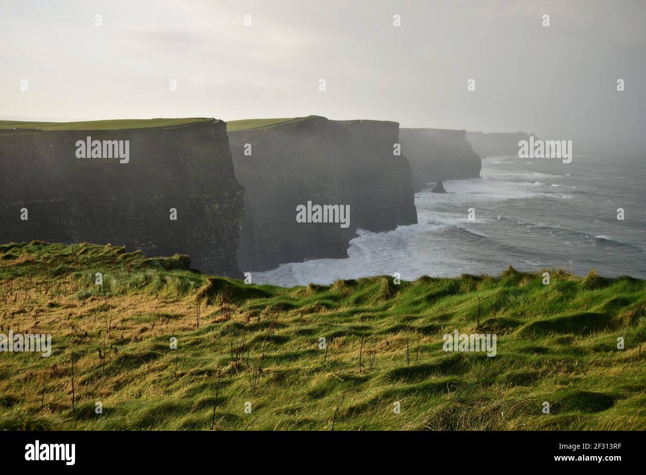 Landscape with panoramic view of Cliffs of Moher in County Clare, Ireland. Stock Photo