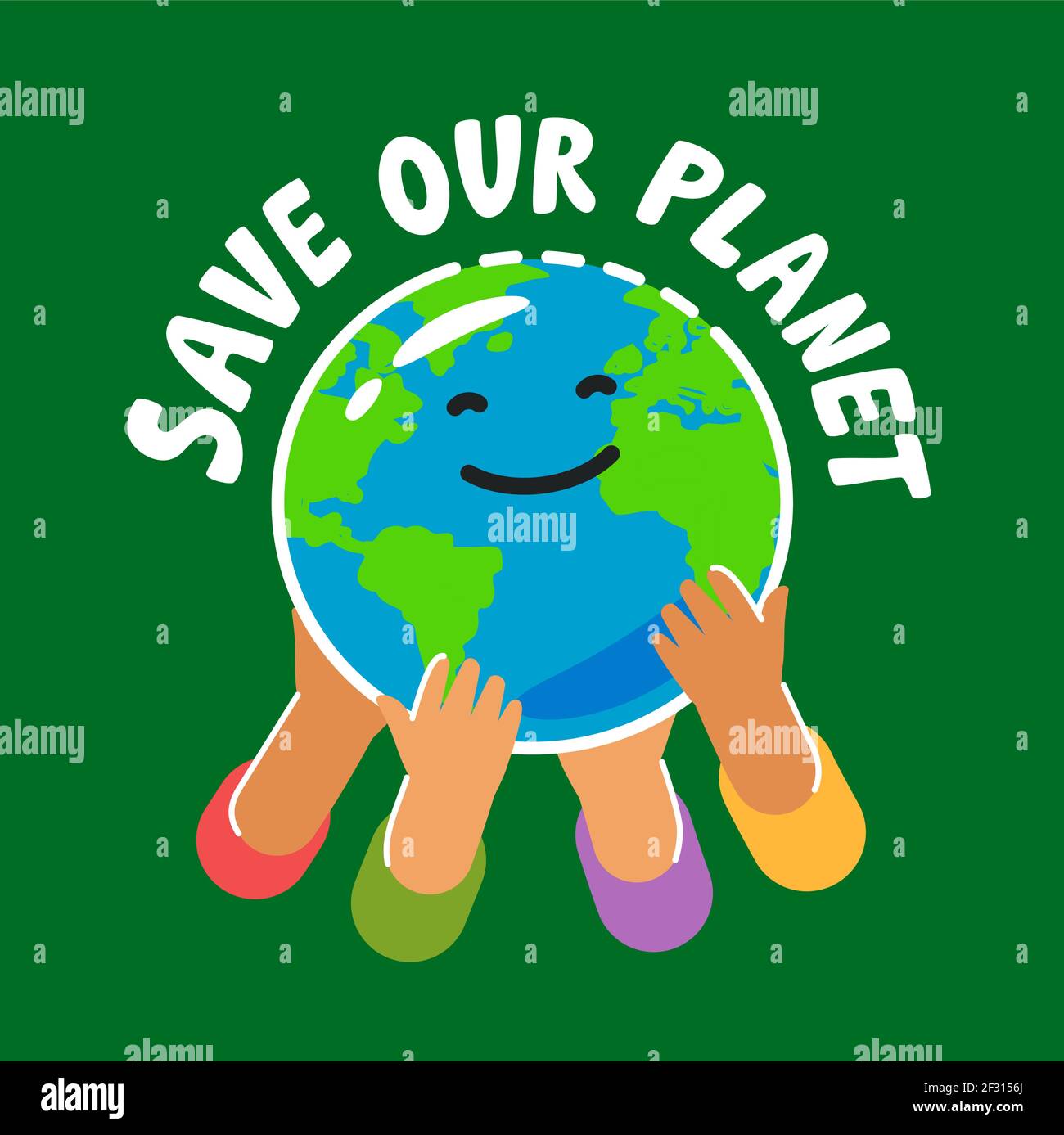 People holding globe. Hands with earth. Ecology concept poster vector illustration Stock Vector