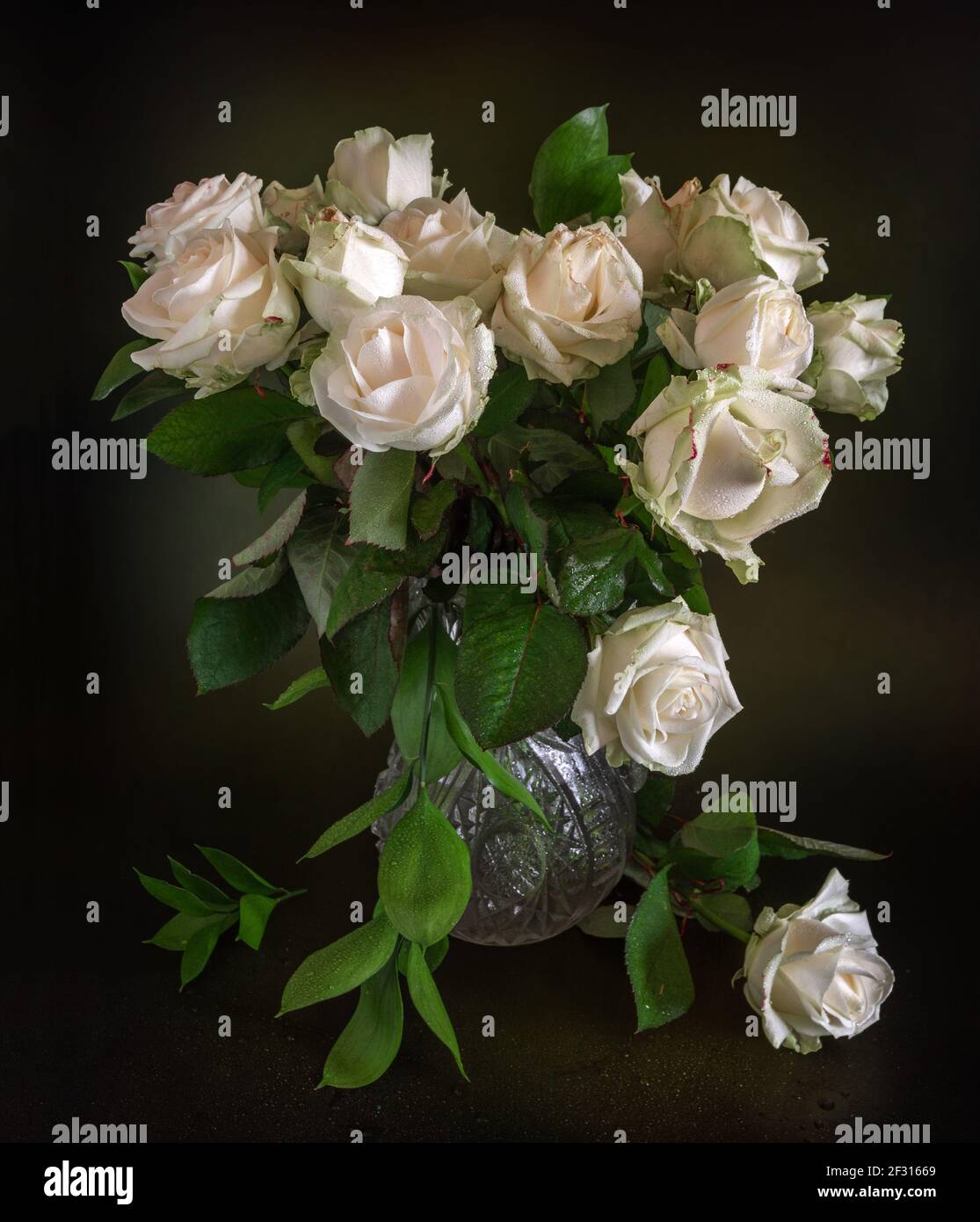 Still life with a bouquet of white withered roses. Vintage Stock Photo ...