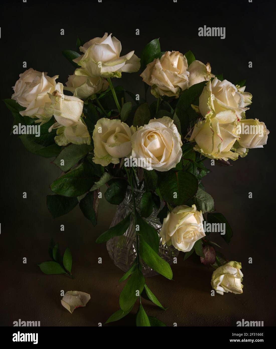 Still life with a bouquet of white withered roses. Vintage Stock Photo ...