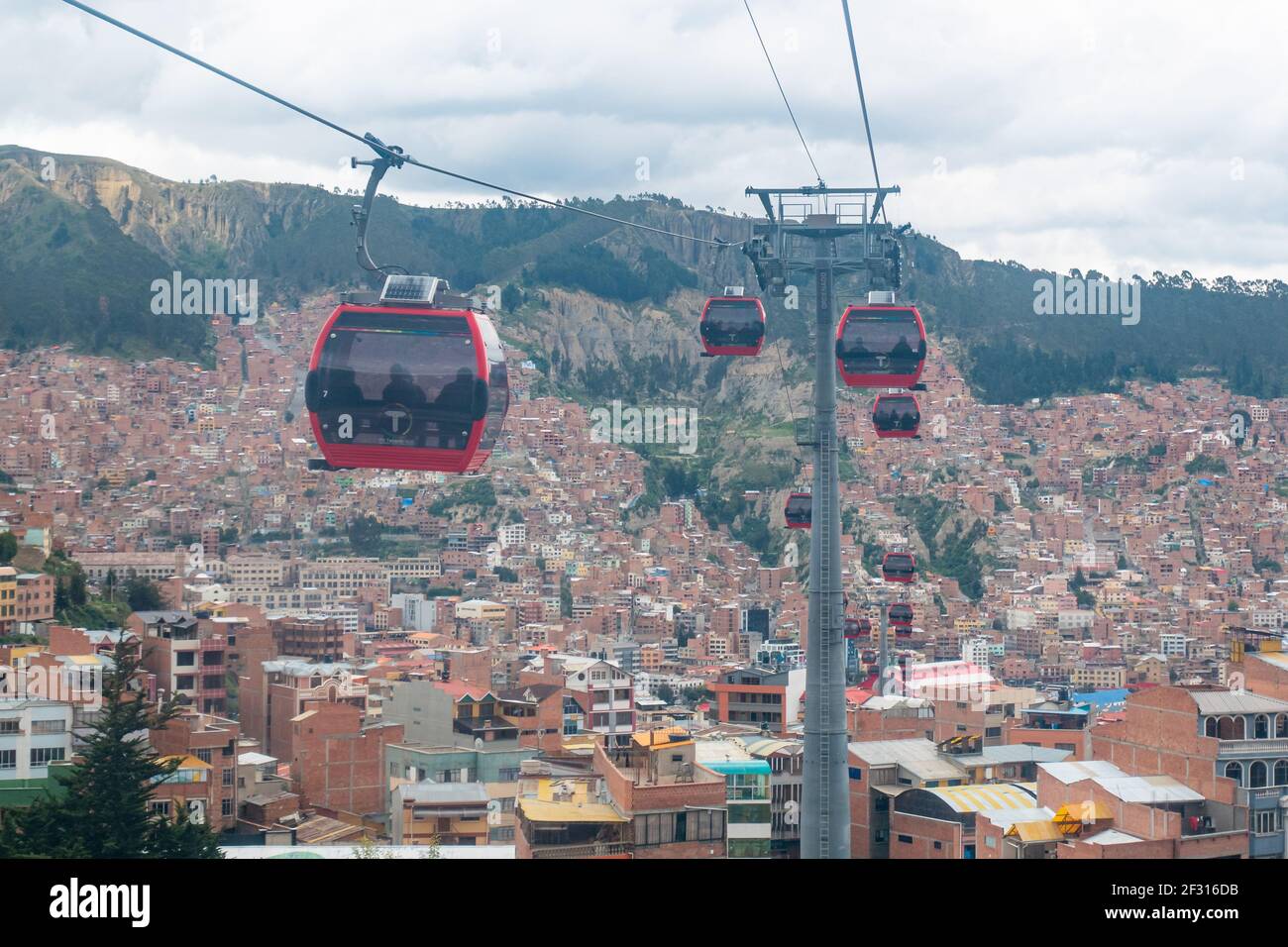 La Paz, Bolivia February 11 2021 Urban Landscape Of La Paz City From The Red Cable Car Line