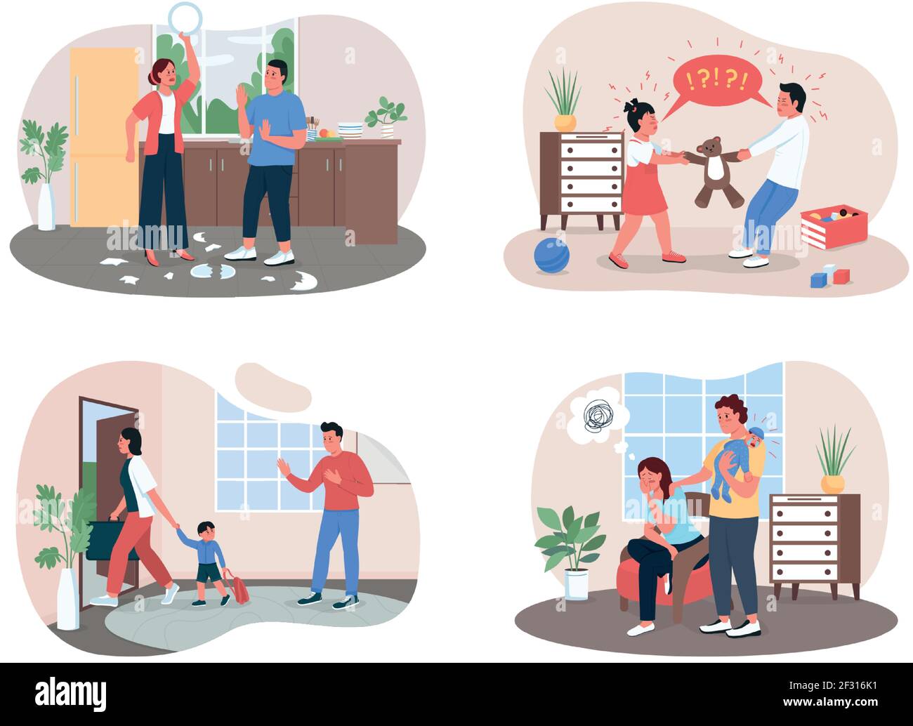 Arguing family 2D vector web banner, poster set Stock Vector Image ...