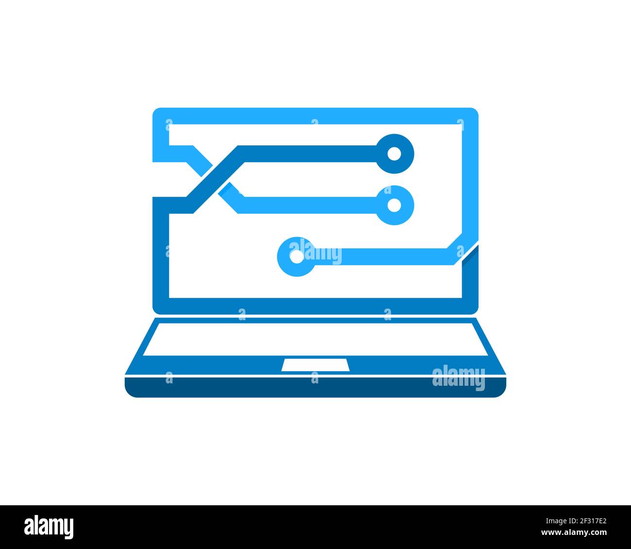 Computer with tech circuit logo Stock Photo