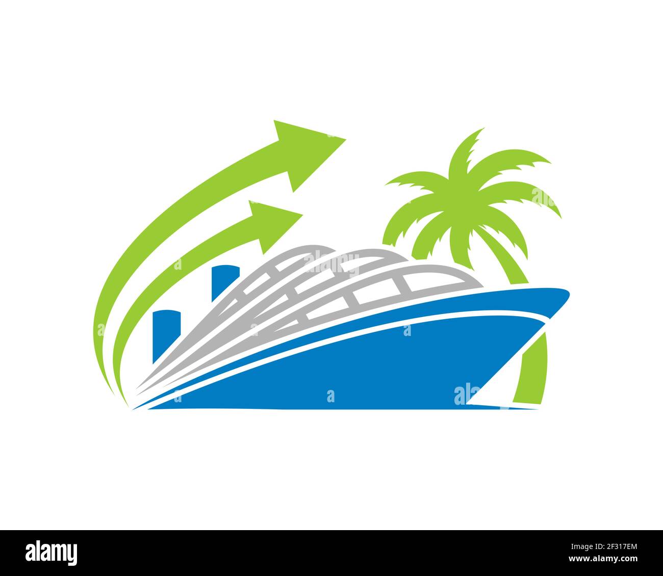 Cruise ship with traveling place arrow direction Stock Photo
