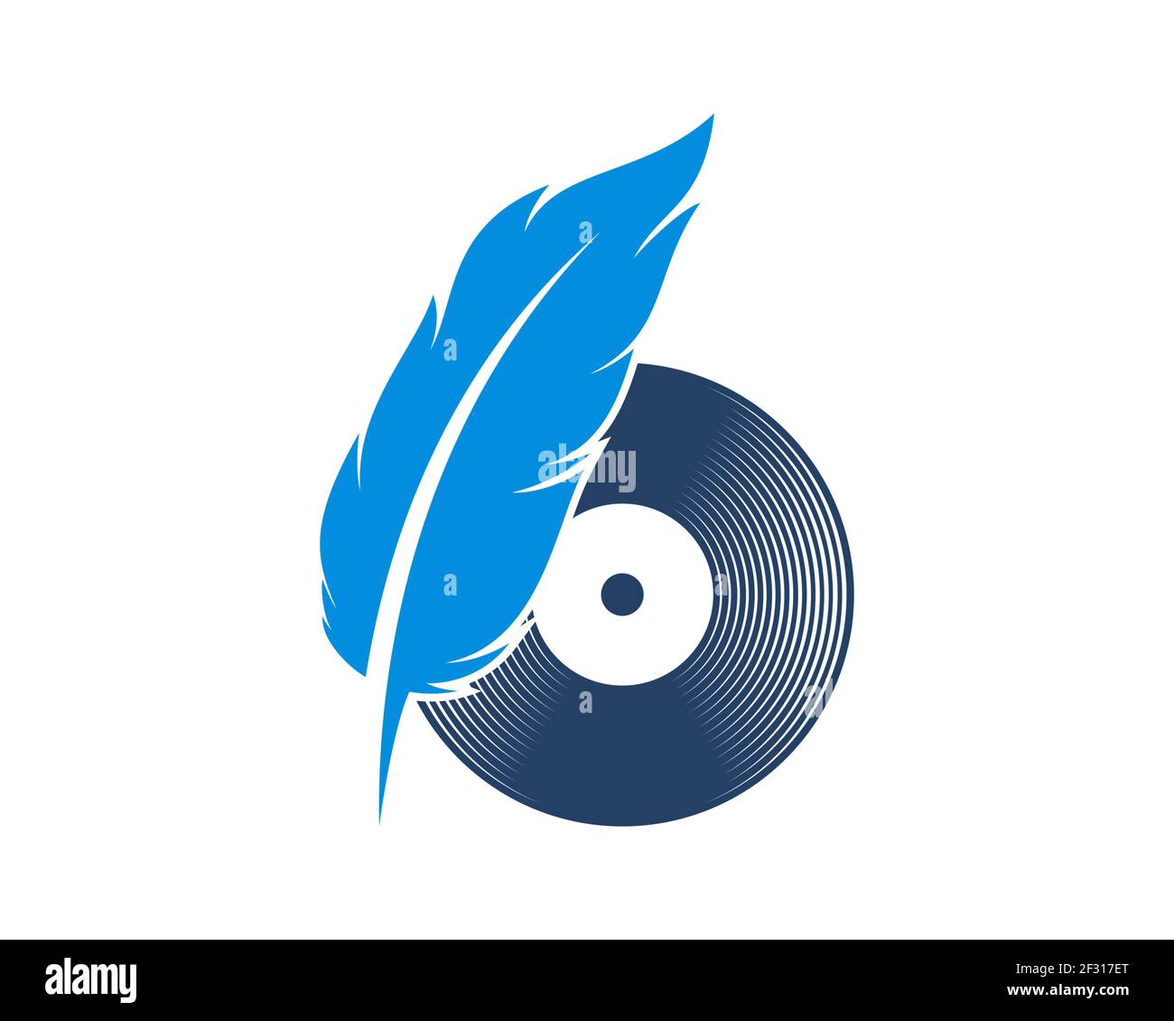 Vinyl record with blue feather writing Stock Photo Alamy