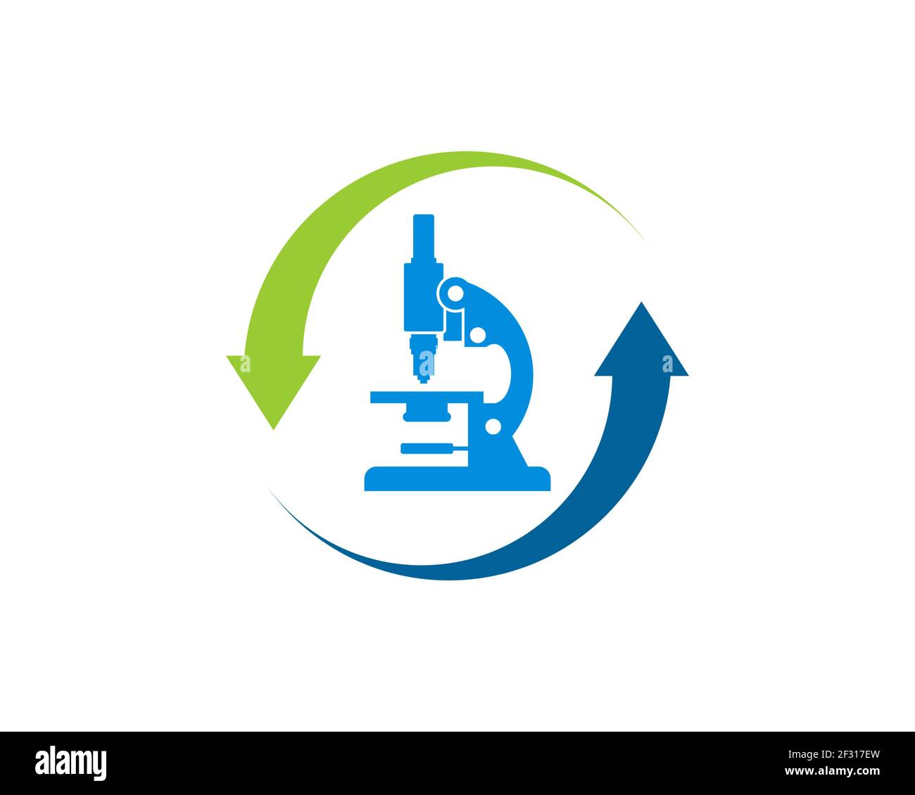 Upside down arrow with microscope inside Stock Photo