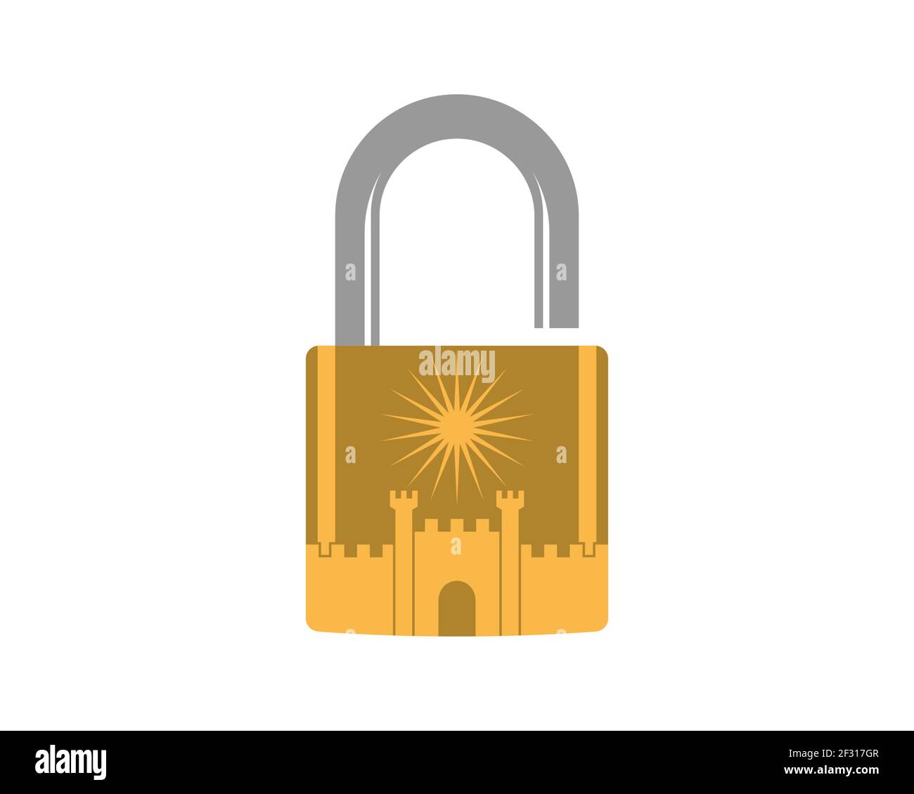 Golden padlock with fortress inside Stock Photo