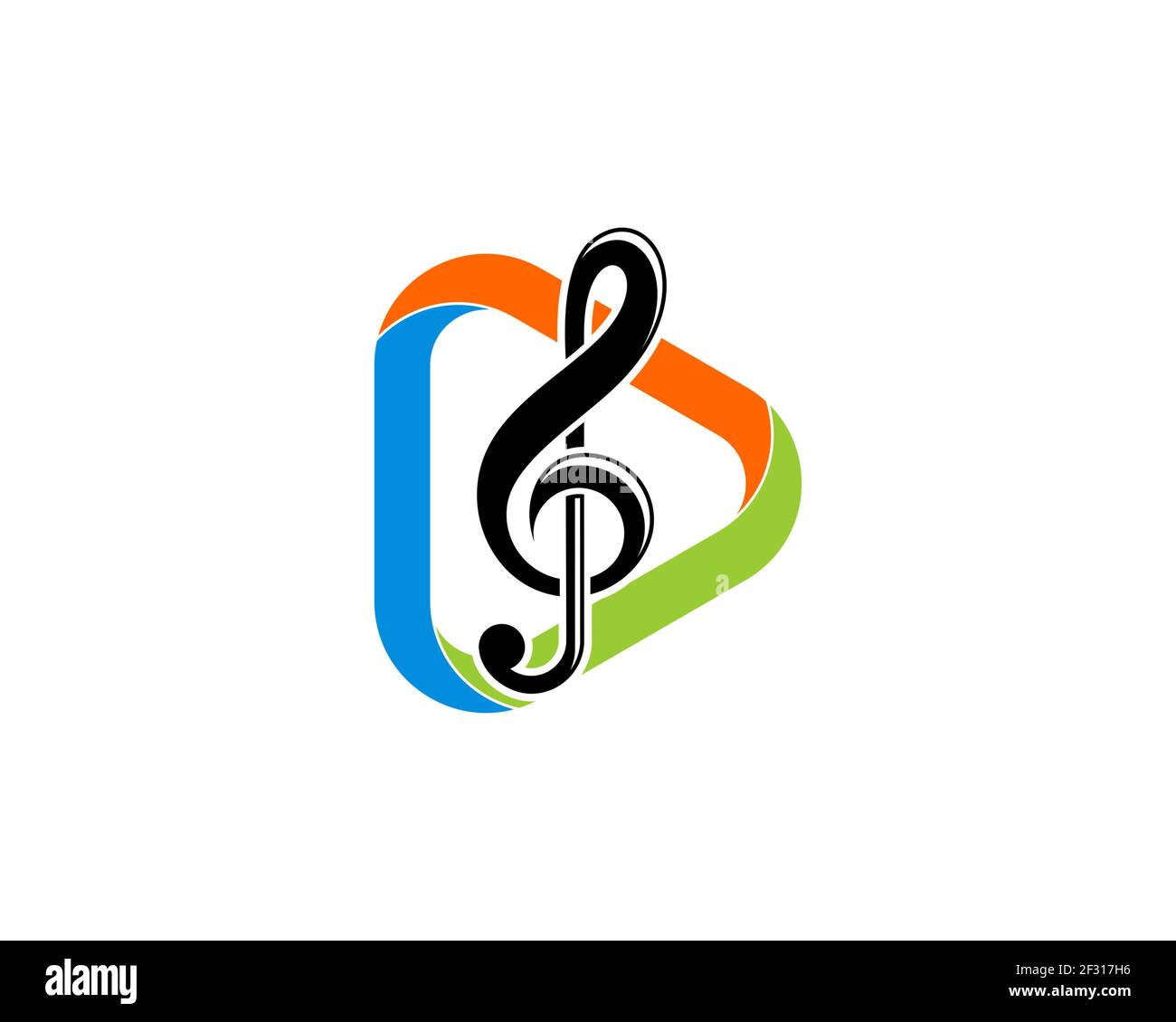 Media play button with music note inside Stock Photo