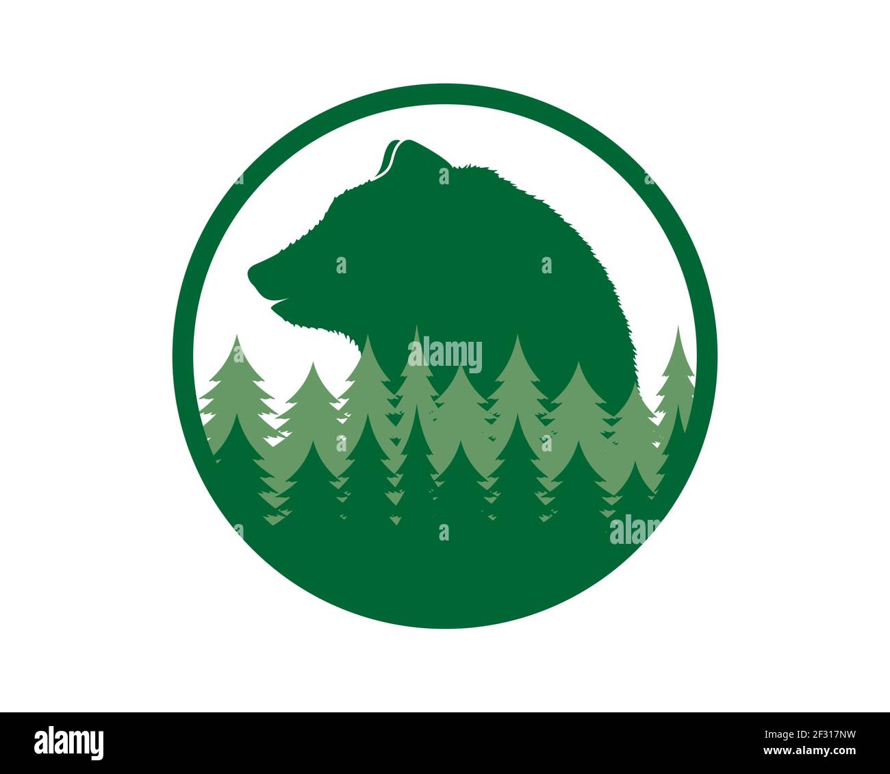 Bear head in the forest with circle shape Stock Photo