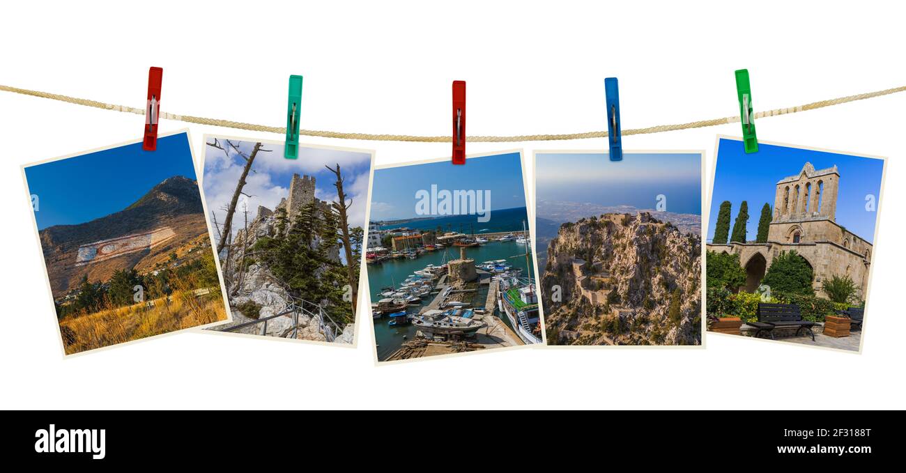 Northern Cyprus images (my photos) on clothespins Stock Photo