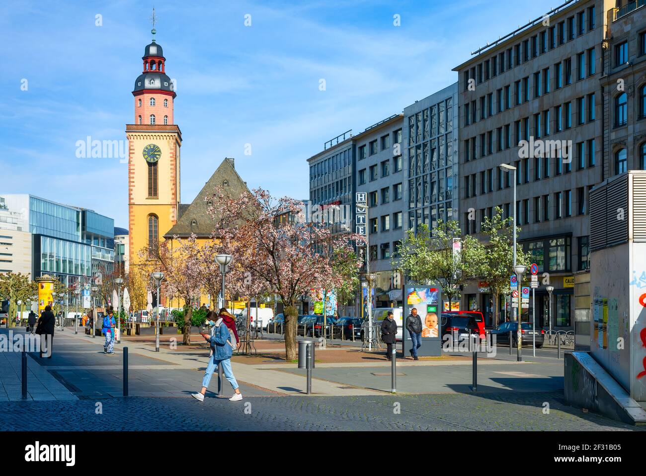 Cityscape of Frankfurt am Main by the Zeil, the famous shopping mall. Stock Photo