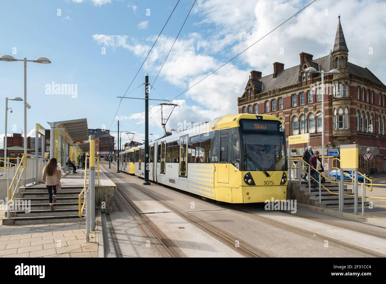 Metrolink stop at Oldham Mumps Stock Photo - Alamy