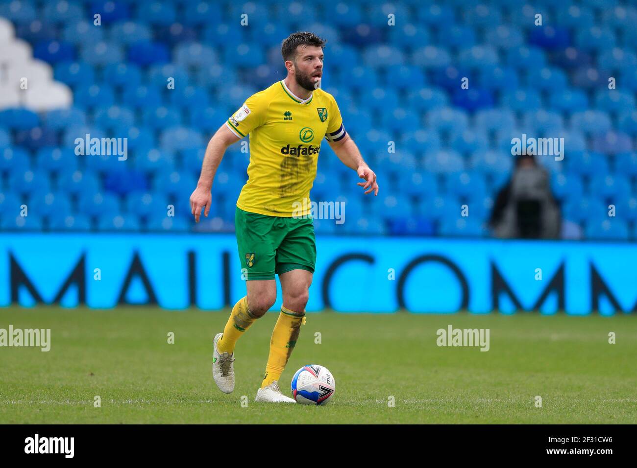 Sheffield, UK. 14th Mar, 2021. Grant Hanley #5 of Norwich City controls the ball in Sheffield, UK on 3/14/2021. (Photo by Conor Molloy/News Images/Sipa USA) Credit: Sipa USA/Alamy Live News Stock Photo