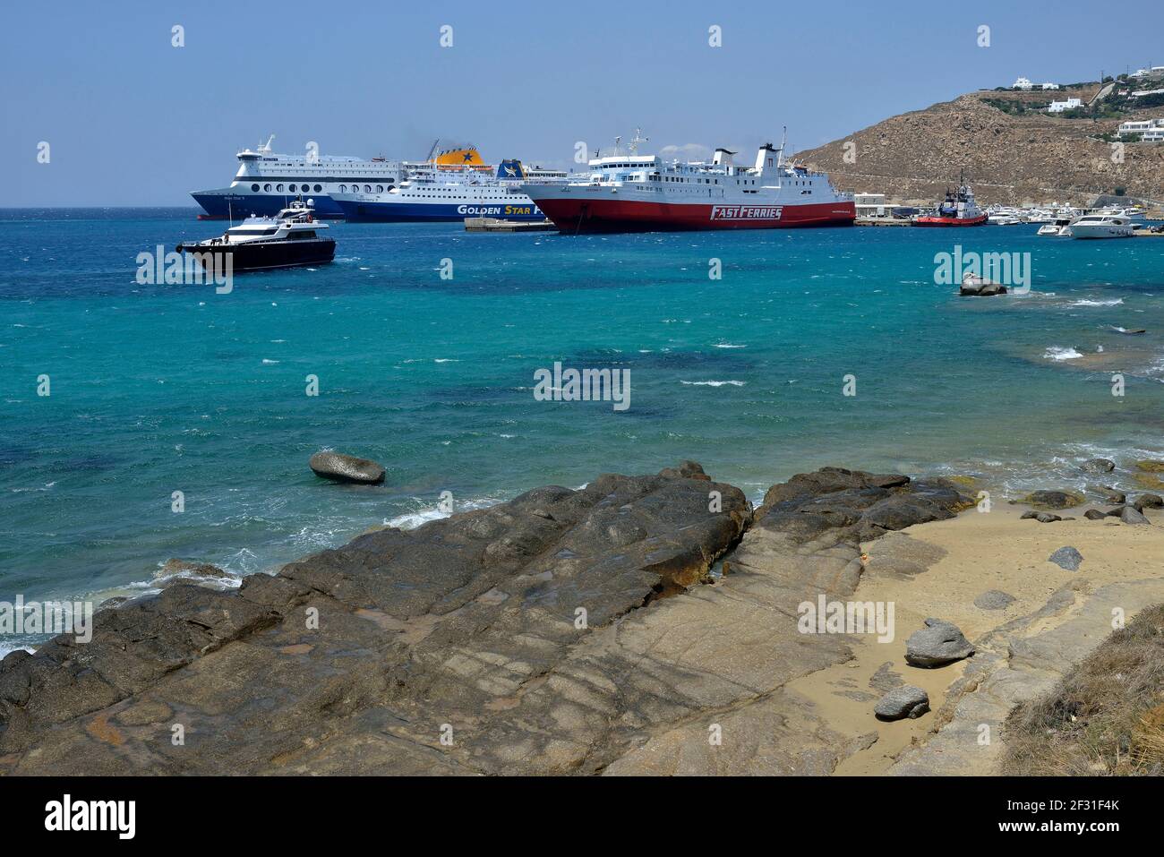 geography / travel, Greece, cruiser, Mykonos-Stadt or Chóra, Mykonos, Cyclades, Additional-Rights-Clearance-Info-Not-Available Stock Photo