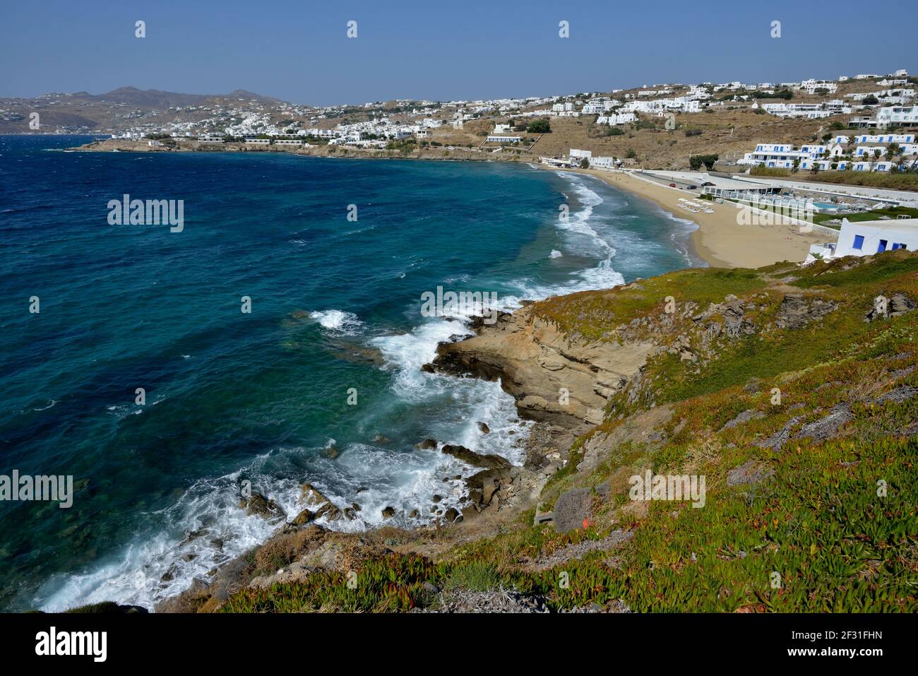 geography / travel, Greece, bathing bay at Chora or Mykonos-Stadt, Mykonos, Cyclades, Additional-Rights-Clearance-Info-Not-Available Stock Photo