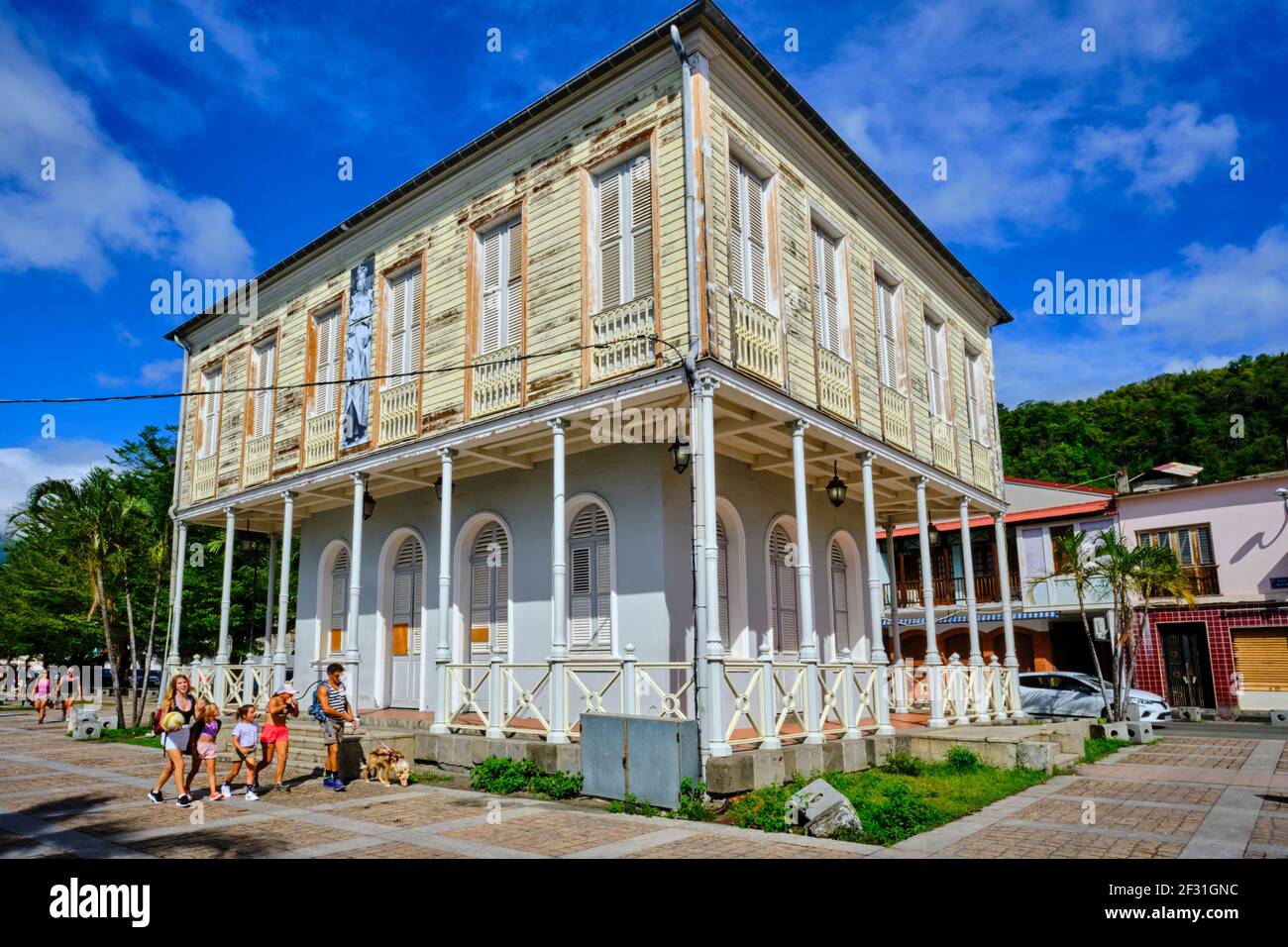 France, West Indies, Martinique, Saint-Pierre, the town hall labeled 20th Century Heritage Stock Photo