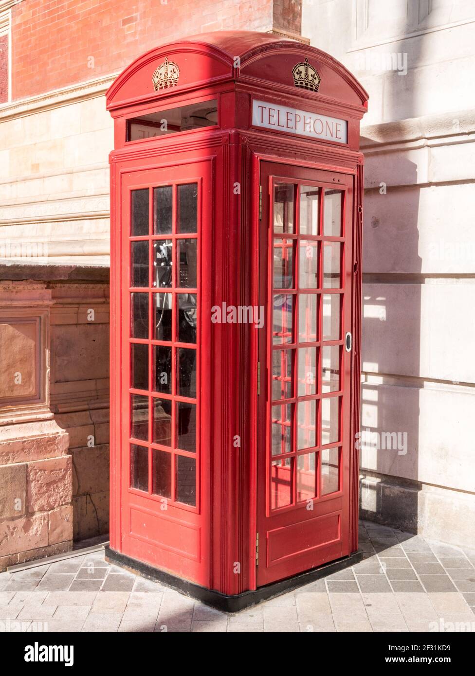 K2 Red Telephone Box near V&A Museum, London, UK Stock Photo