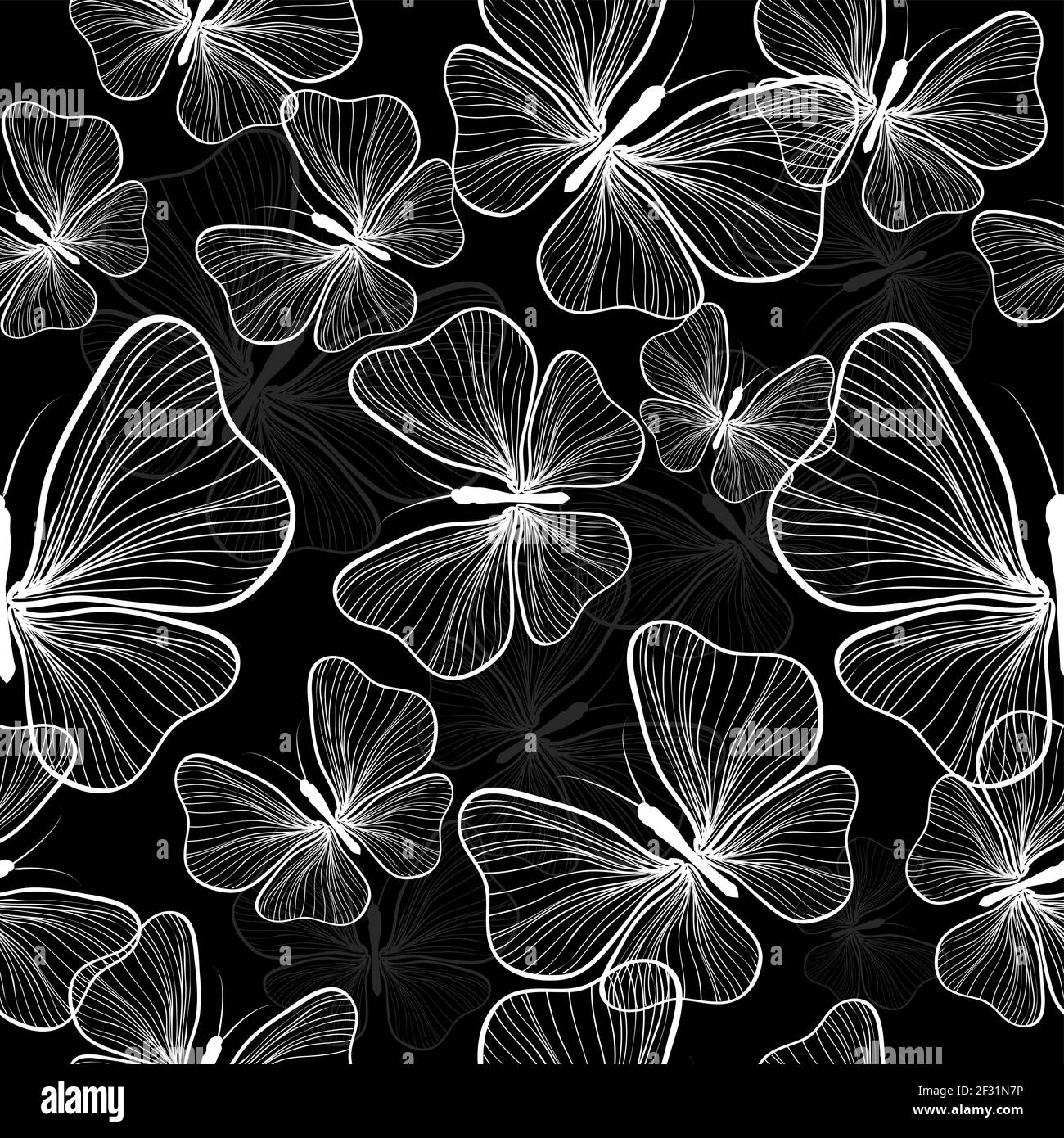 A seamless background with butterflies. Vintage black background