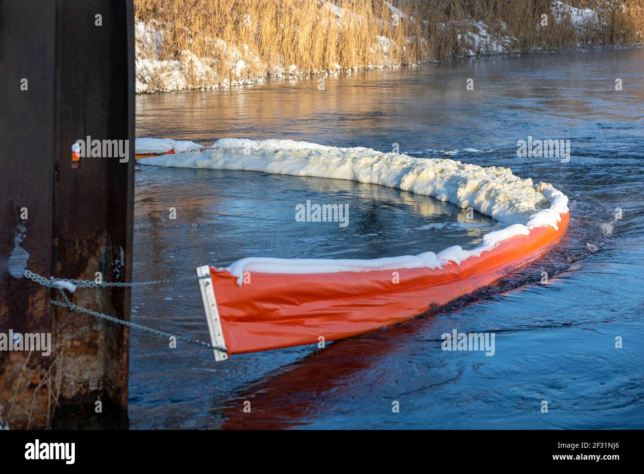 The floating boom prevents foam and debris from contaminating the