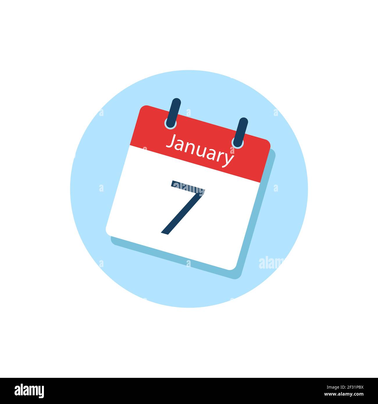 White daily calendar Icon 7 January in a Flat Design style. Easy to edit Isolated vector Illustration. Stock Vector