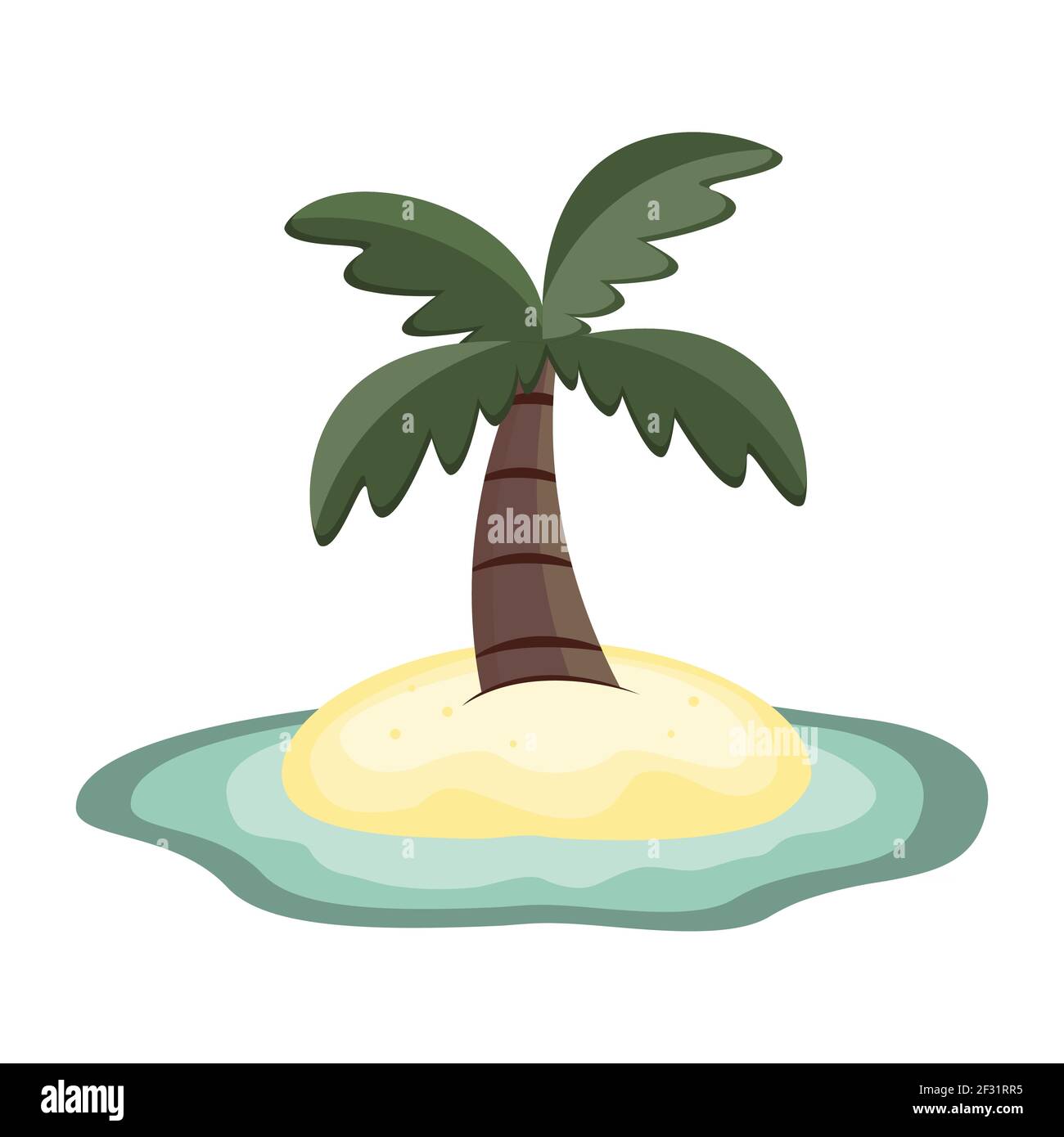 Tropical palm tree on the island among the sea on a white isolate ...