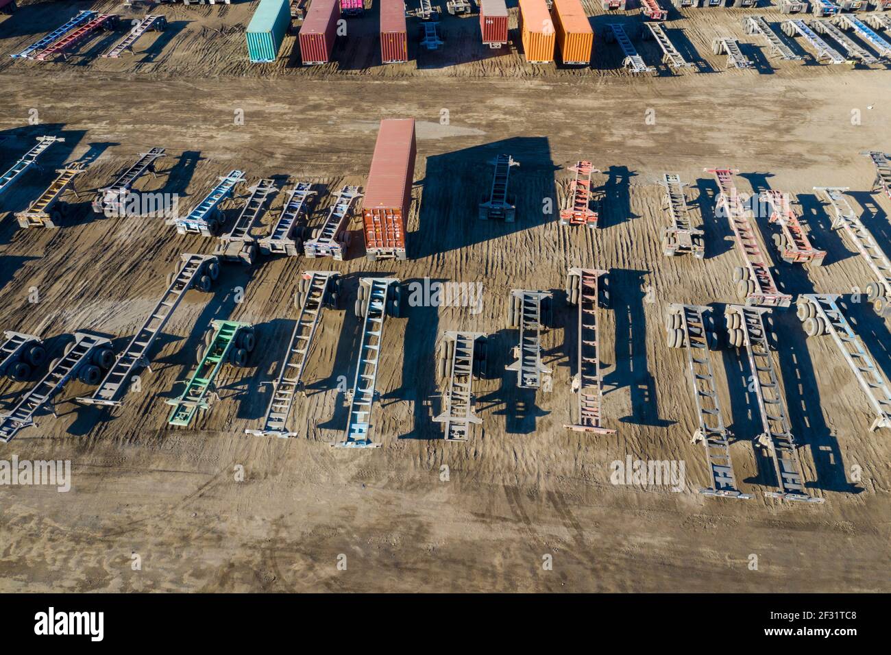 Detroit, Michigan - Chassis for shipping containers at a Norfolk Southern Intermodal Terminal. Stock Photo