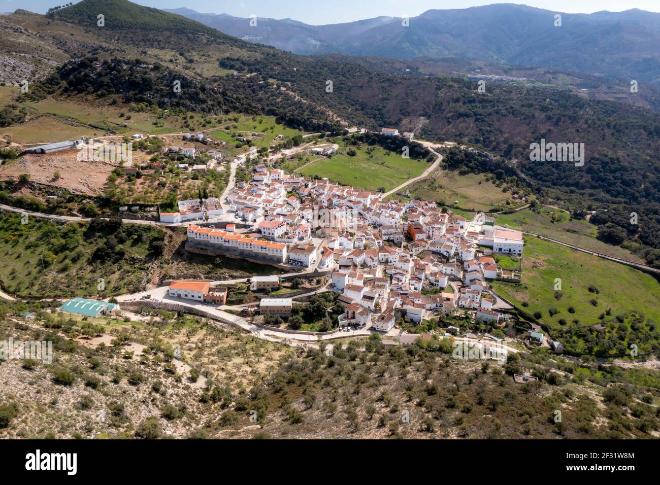 view of the municipality of Alpandeire in the Serrania de Ronda, Malaga Stock Photo