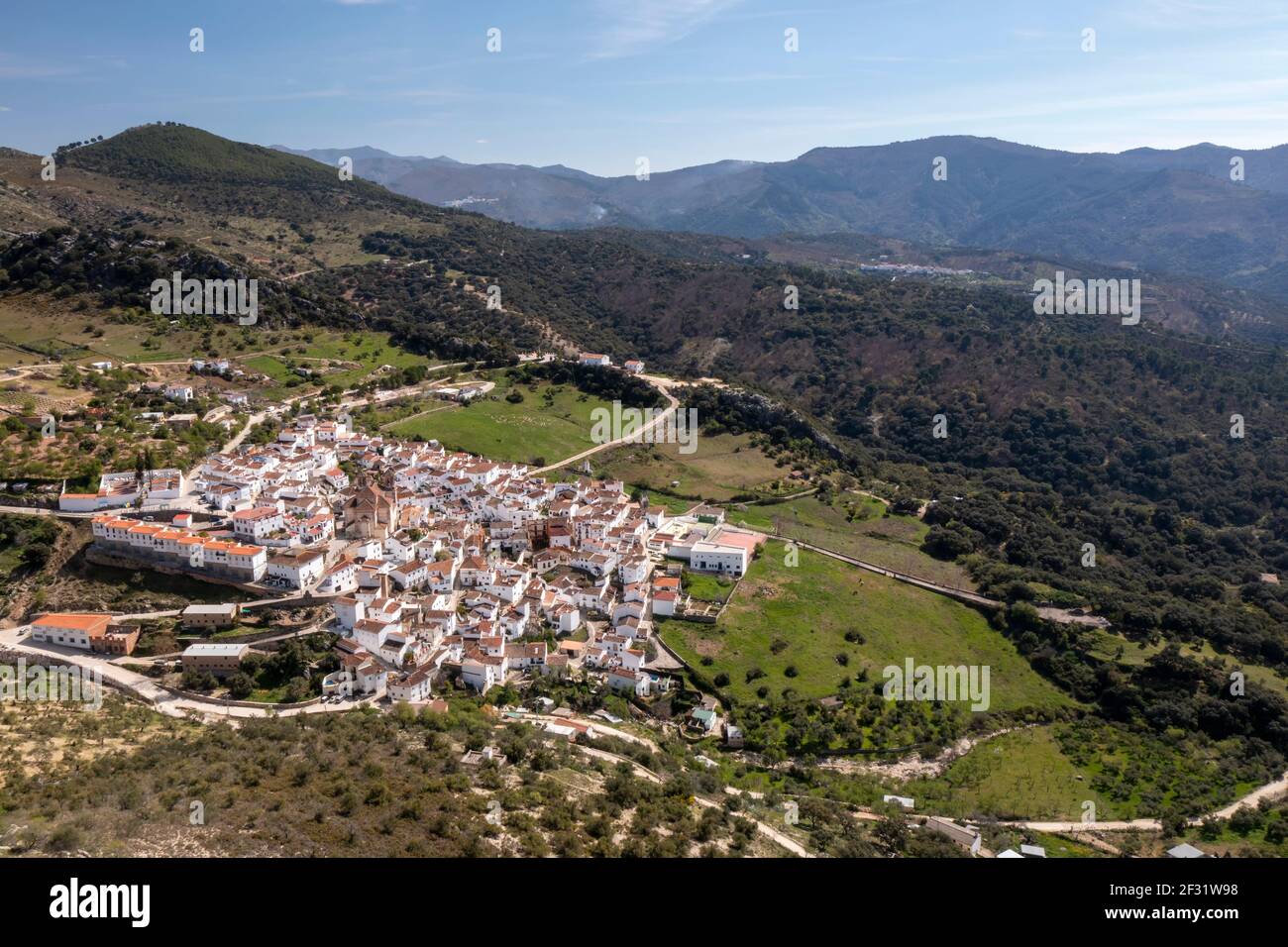 view of the municipality of Alpandeire in the Serrania de Ronda, Malaga Stock Photo