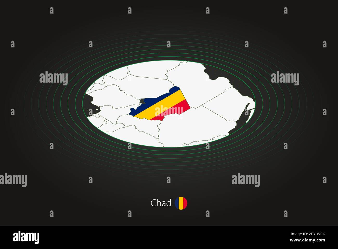 Chad map in dark color, oval map with neighboring countries. Vector map ...