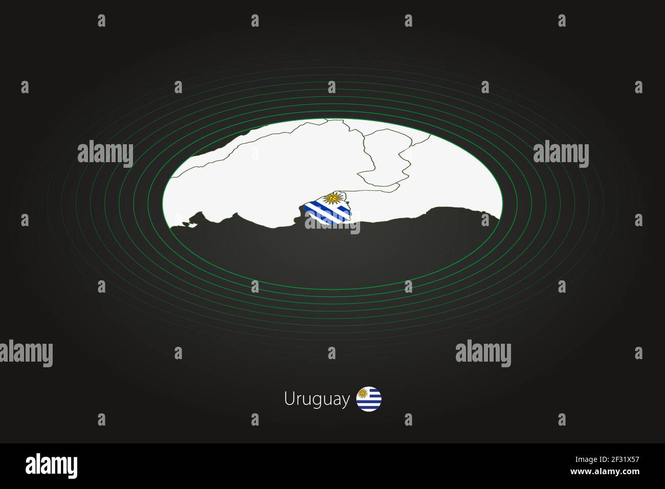 Uruguay map in dark color, oval map with neighboring countries. Vector map and flag of Uruguay Stock Vector