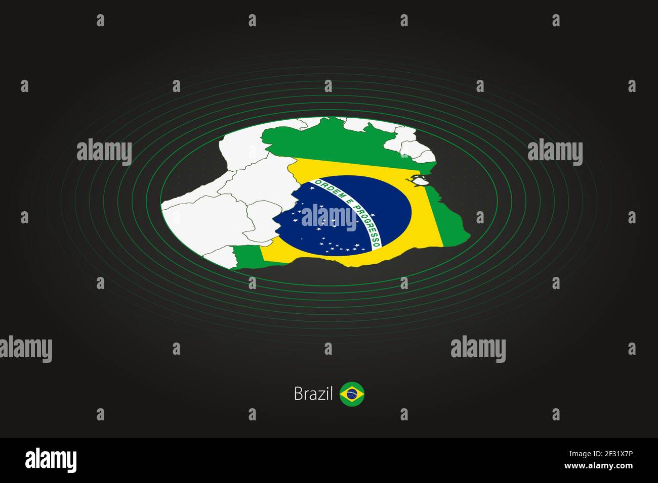 Brazil map in dark color, oval map with neighboring countries. Vector