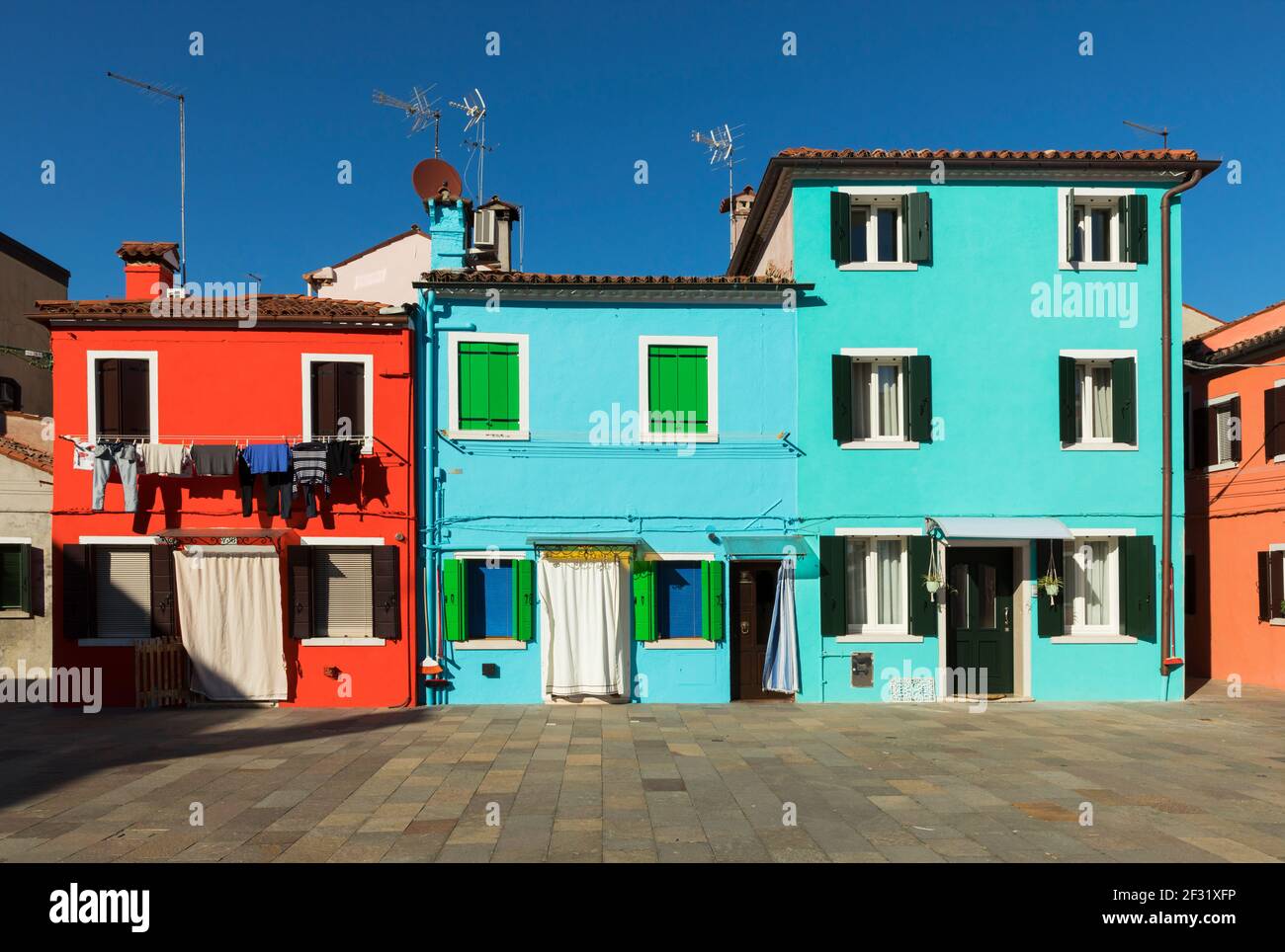 Colourful houses on the Venetian island of Burano Stock Photo