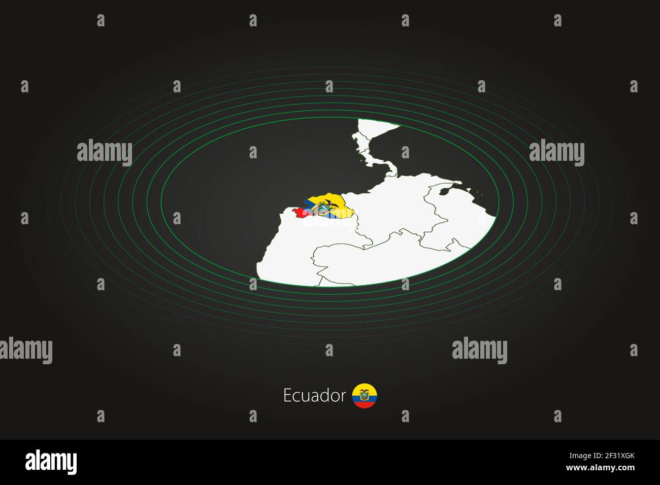Ecuador map in dark color, oval map with neighboring countries. Vector map and flag of Ecuador Stock Vector
