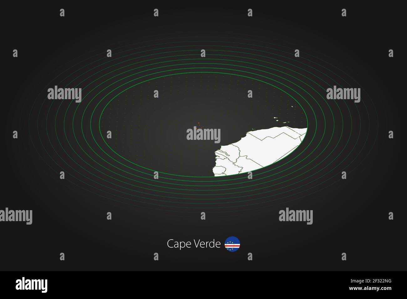 Cape Verde map in dark color, oval map with neighboring countries