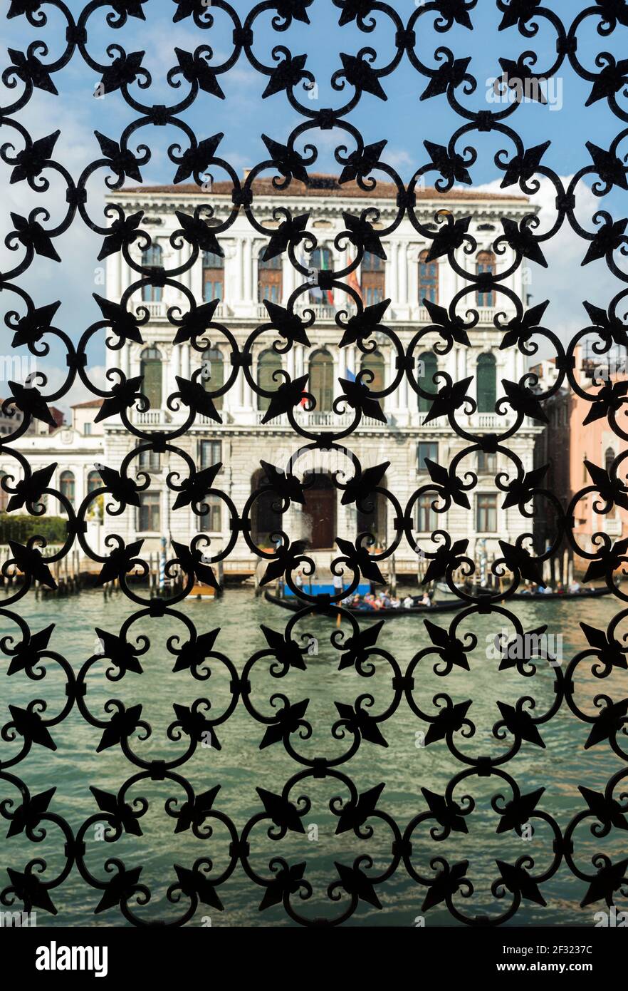 Italy,Venice, view of the Grand Canal through a window screen Stock Photo