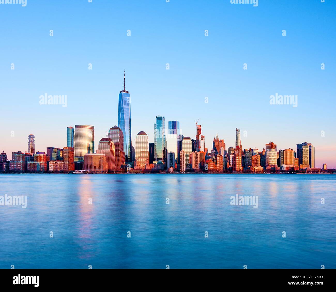 New York Skyline, Lower Manhattan with Freedom Tower and World Financial Center, Hudson River, New York City. Stock Photo